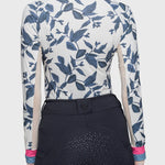 Kastel Denmark Indigo Lithograph Leaf Long Sleeve Crewneck Shirt w/Striped Cuff - Kastel Denmark - Equiluxe Tack