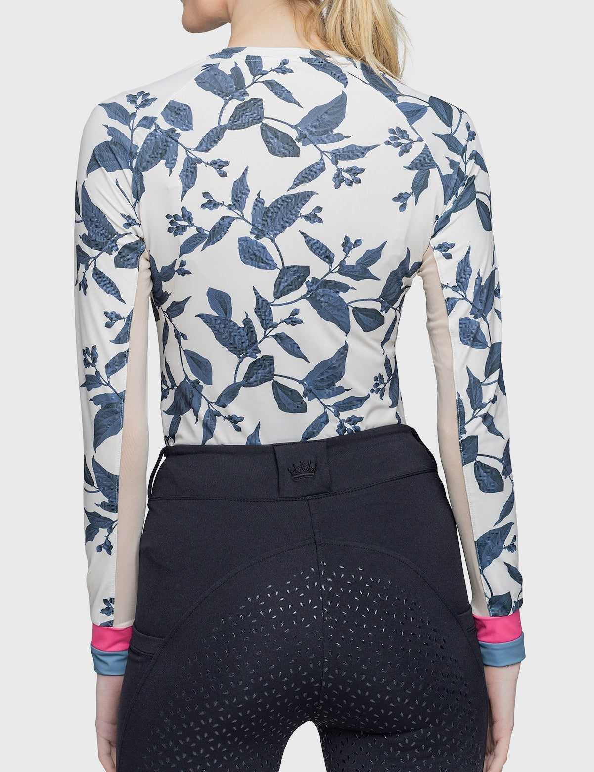 Kastel Denmark Indigo Lithograph Leaf Long Sleeve Crewneck Shirt w/Striped Cuff - Kastel Denmark - Equiluxe Tack