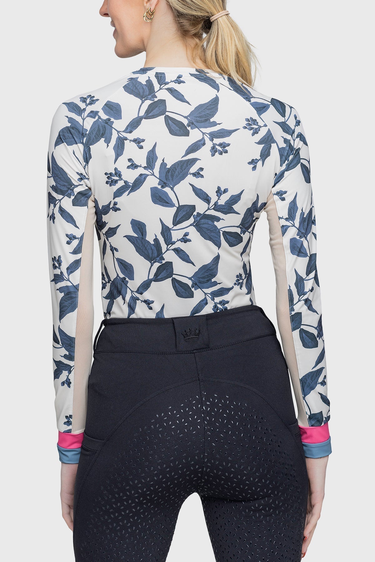Kastel Denmark Indigo Lithograph Leaf Long Sleeve Crewneck Shirt w/Striped Cuff - Kastel Denmark - Equiluxe Tack