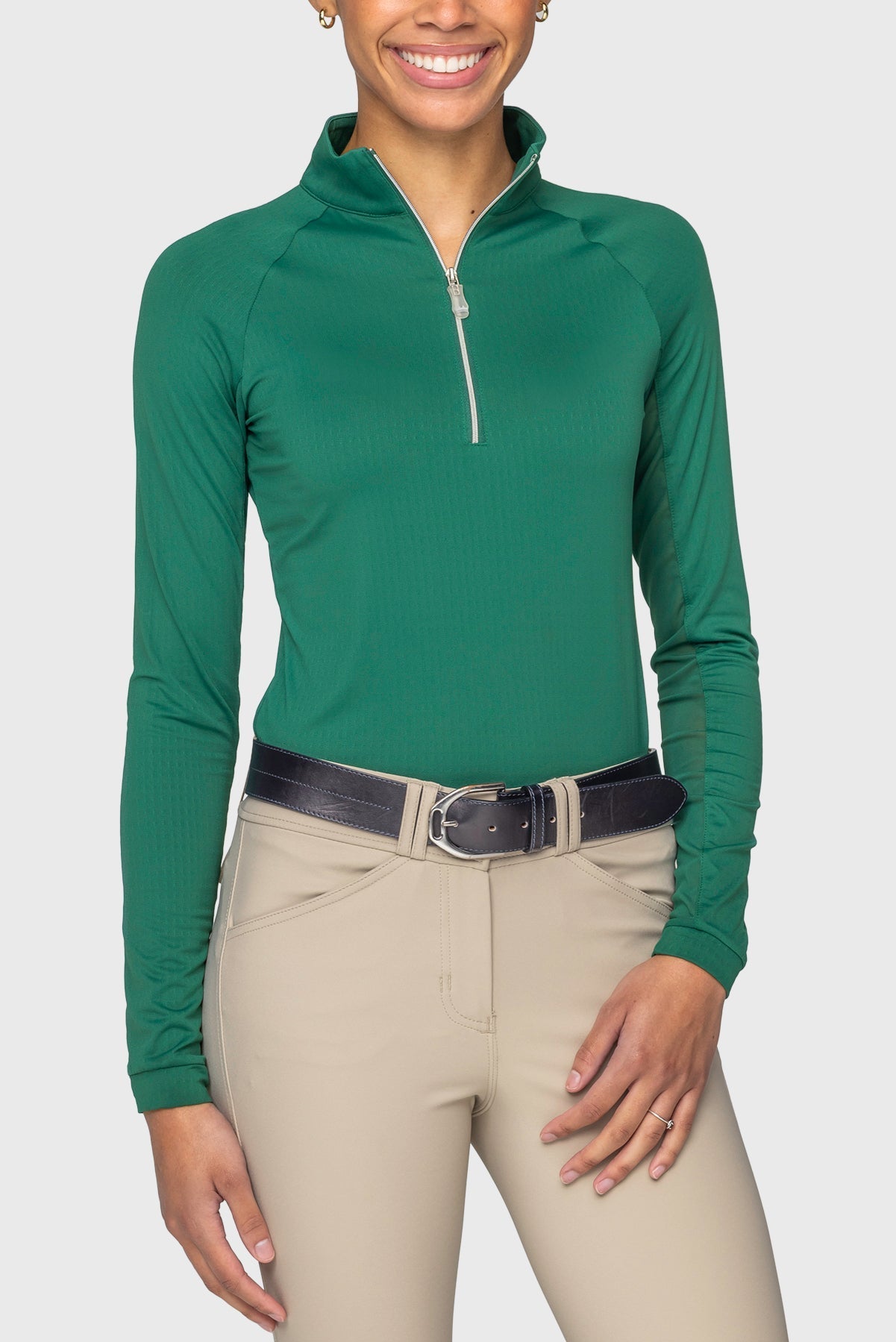 Kastel Denmark Kelly Green Solid Long Sleeve 1/4 Zip Sun Shirt W/ Silver Zip - Kastel Denmark - Equiluxe Tack