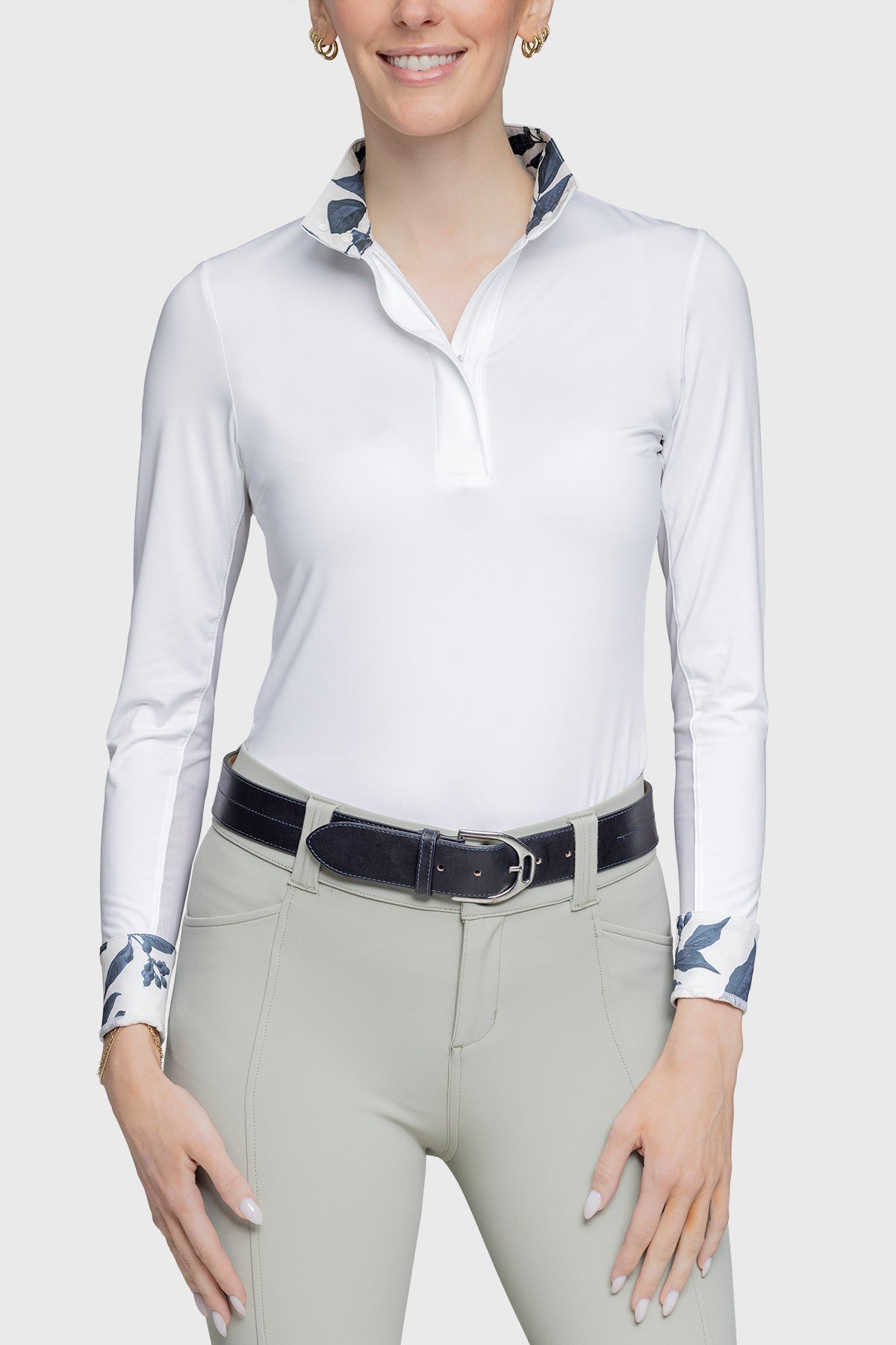 Kastel Denmark Lithograph Leaf Tailored Long Sleeve White Show Shirt - Kastel Denmark - Equiluxe Tack