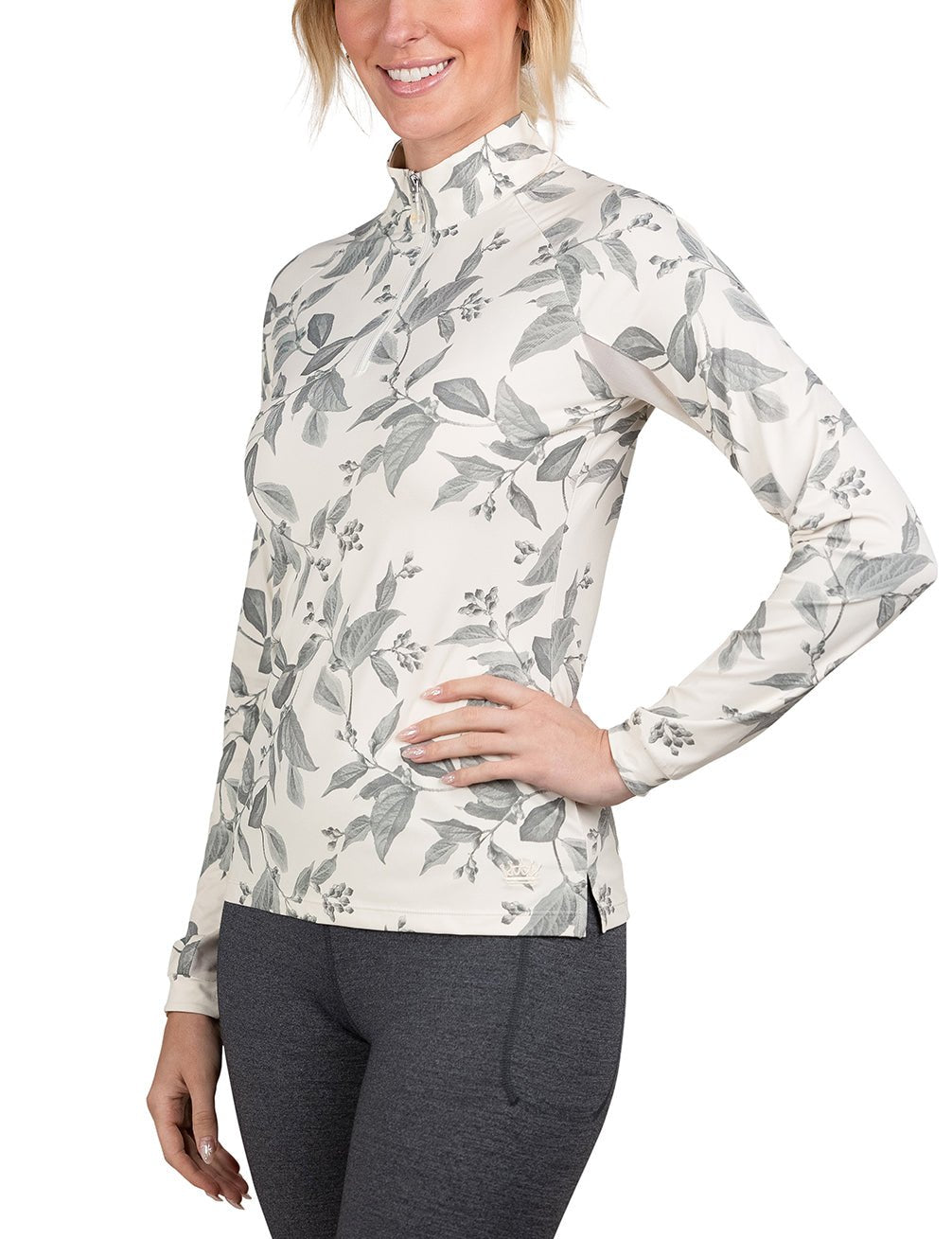 Kastel Denmark Long Sleeve Asphalt and White Leaf 1/4 Zip - Kastel Denmark - Equiluxe Tack