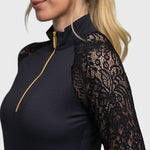 Kastel Denmark Long Sleeve Black Floral Lace Raglan With Gold 1/4 Zip - Kastel Denmark - Equiluxe Tack