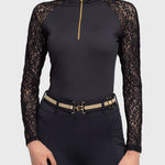 Kastel Denmark Long Sleeve Black Floral Lace Raglan With Gold 1/4 Zip - Kastel Denmark - Equiluxe Tack