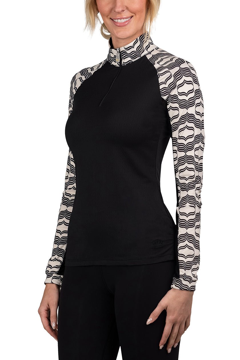 Kastel Denmark Long Sleeve Black & White Geometric Raglan 1/4 Zip - Kastel Denmark - Equiluxe Tack