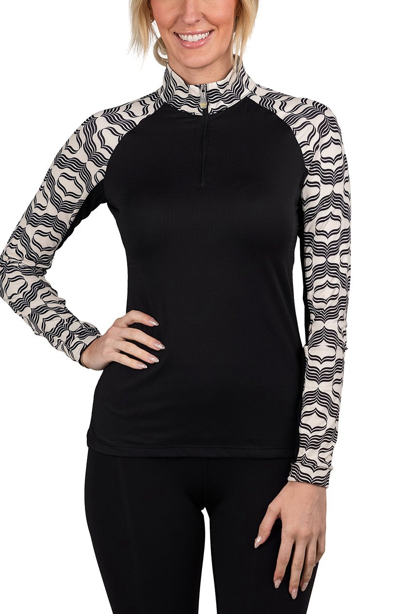 Kastel Denmark Long Sleeve Black & White Geometric Raglan 1/4 Zip - Kastel Denmark - Equiluxe Tack