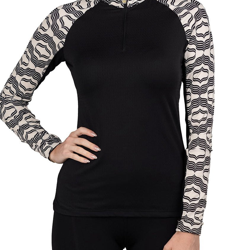 Kastel Denmark Long Sleeve Black & White Geometric Raglan 1/4 Zip - Kastel Denmark - Equiluxe Tack