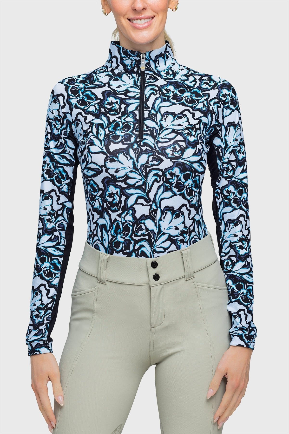 Kastel Denmark Long Sleeve Blue Floral 1/4 Zip Shirt - Kastel Denmark - Equiluxe Tack