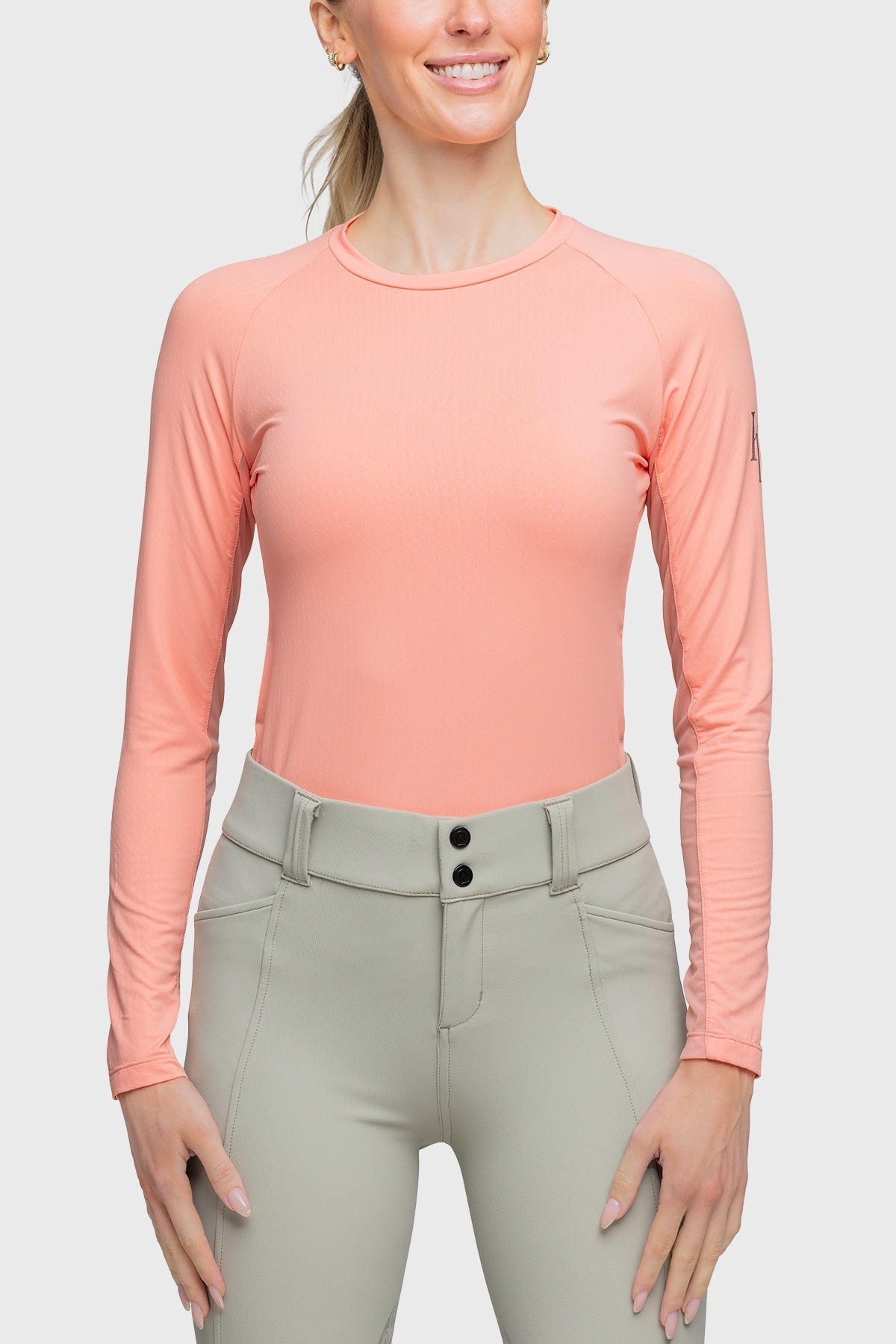 Kastel Denmark Long Sleeve Coral Crewneck with Silver Monogram Shirt - Kastel Denmark - Equiluxe Tack
