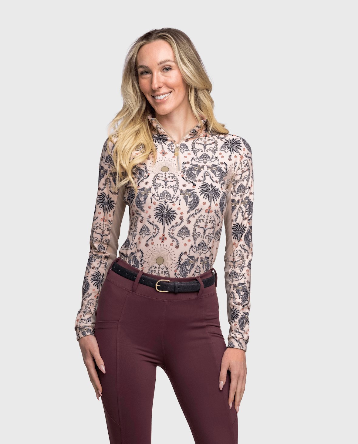 Kastel Denmark Long Sleeve Coral Regal Palm 1/4 Zip Shirt - Kastel Denmark - Equiluxe Tack