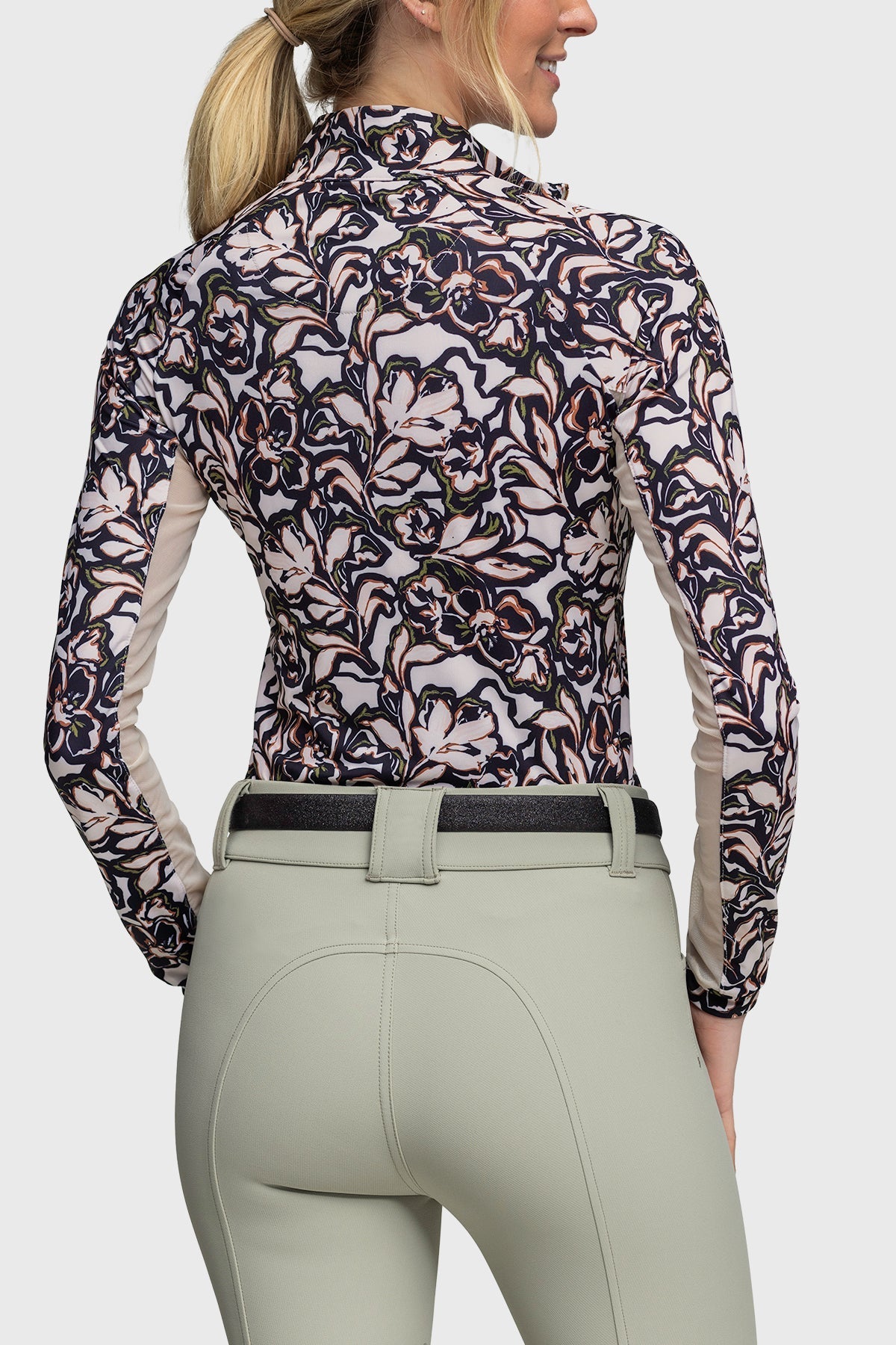 Kastel Denmark Long Sleeve Cream & Black Floral With Rose Gold 1/4 Zip - Kastel Denmark - Equiluxe Tack