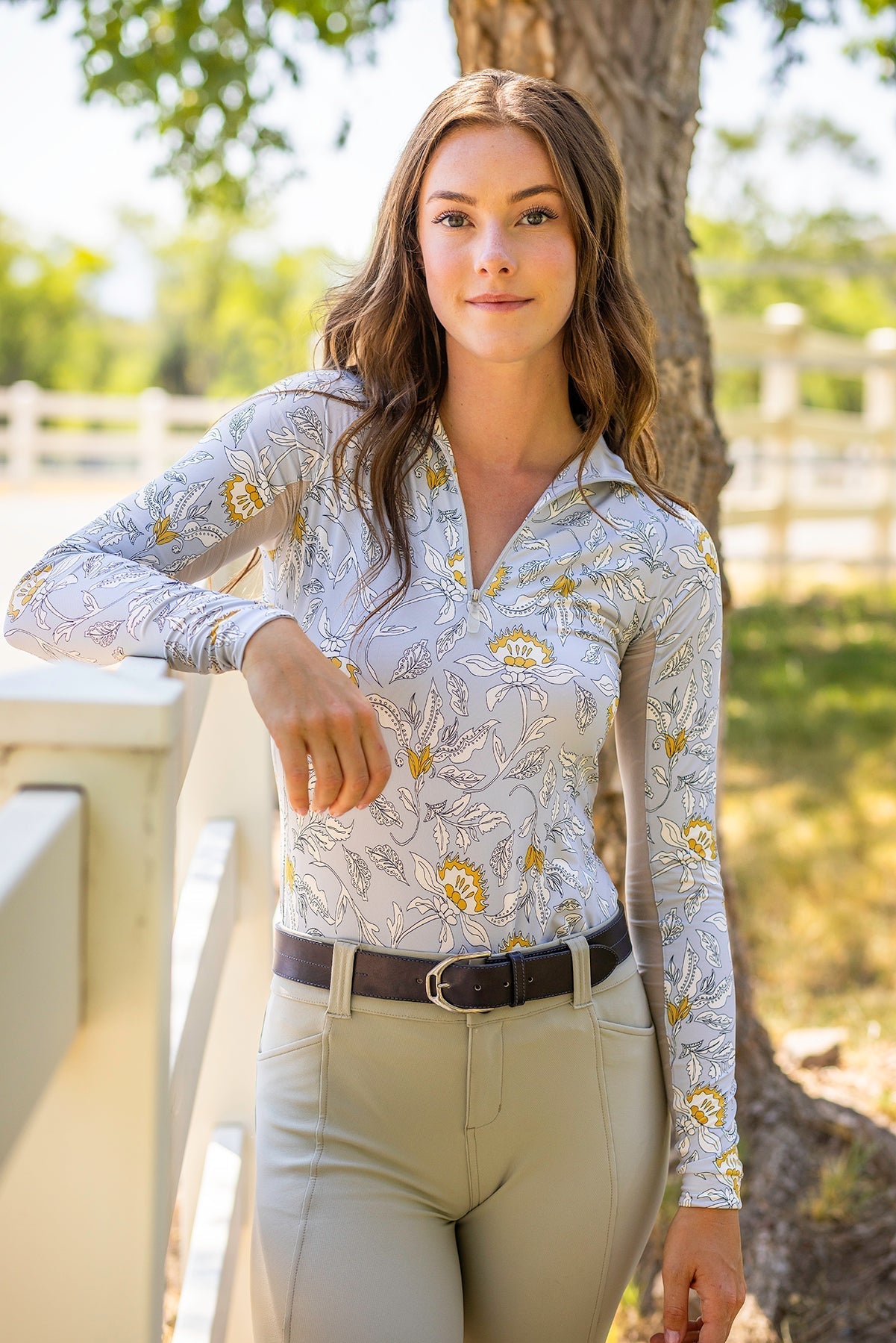 Kastel Denmark Long Sleeve Dove Vintage Jacobean 1/4 Zip Sun Shirt - Kastel Denmark - Equiluxe Tack