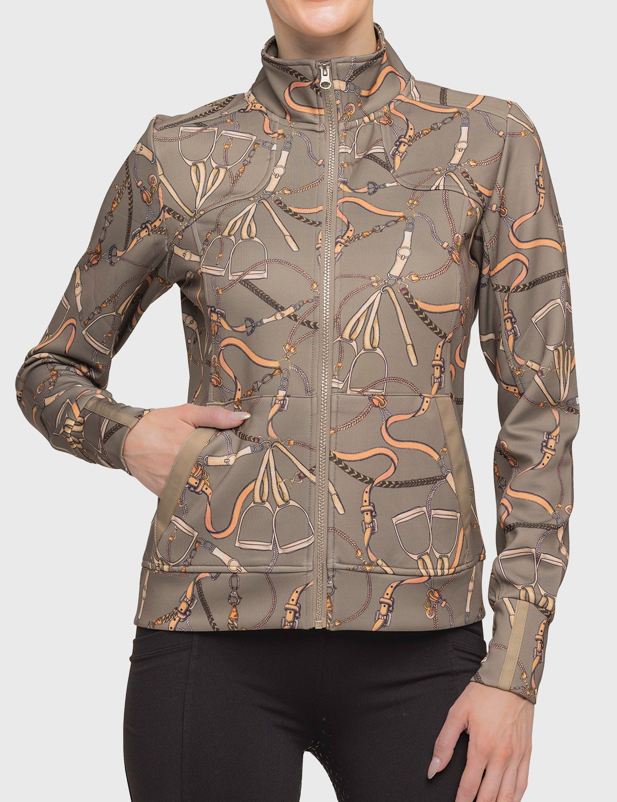 Kastel Denmark Long Sleeve Full Zip Taupe Belt Print Scuba Jacket - Kastel Denmark - Equiluxe Tack