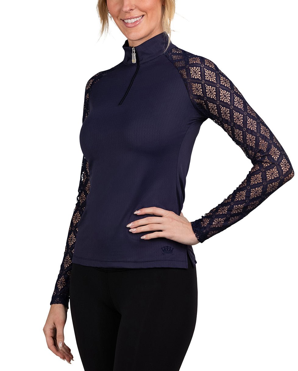 Kastel Denmark Long Sleeve Navy Diamond Lace Raglan - Kastel Denmark - Equiluxe Tack