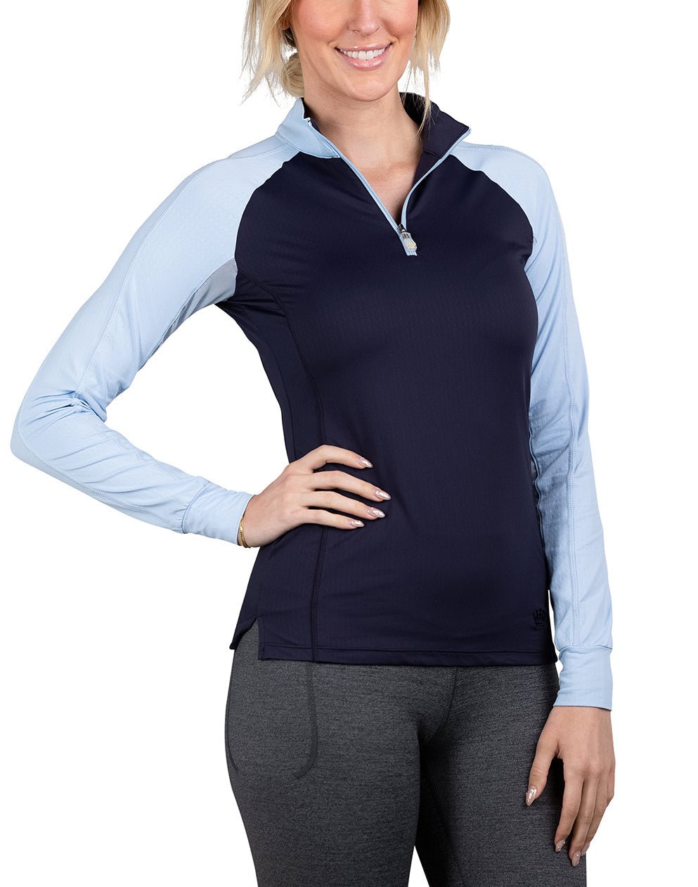 Kastel Denmark Long Sleeve Navy & Dutch Canal Topstitched Solid 1/4 Zip - Kastel Denmark - Equiluxe Tack