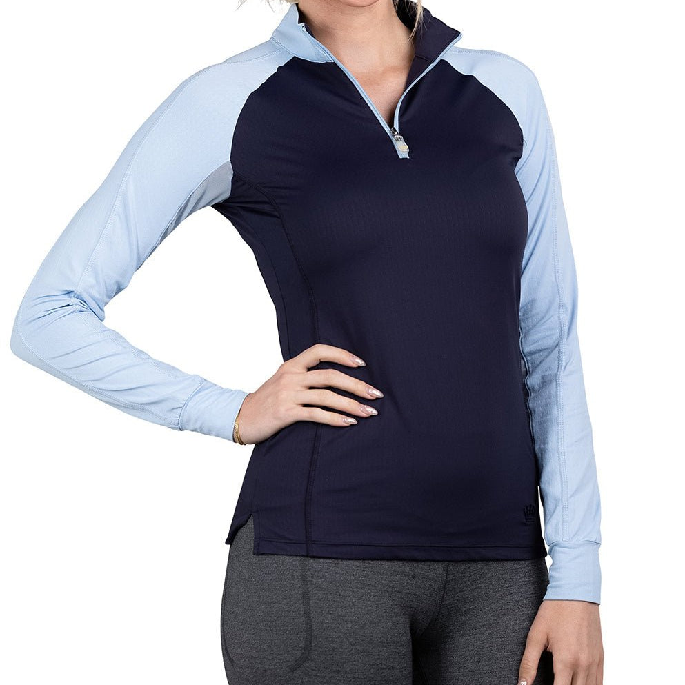 Kastel Denmark Long Sleeve Navy & Dutch Canal Topstitched Solid 1/4 Zip - Kastel Denmark - Equiluxe Tack