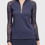 Kastel Denmark Long Sleeve Navy Floral Lace Raglan With Gold 1/4 Zip - Kastel Denmark - Equiluxe Tack