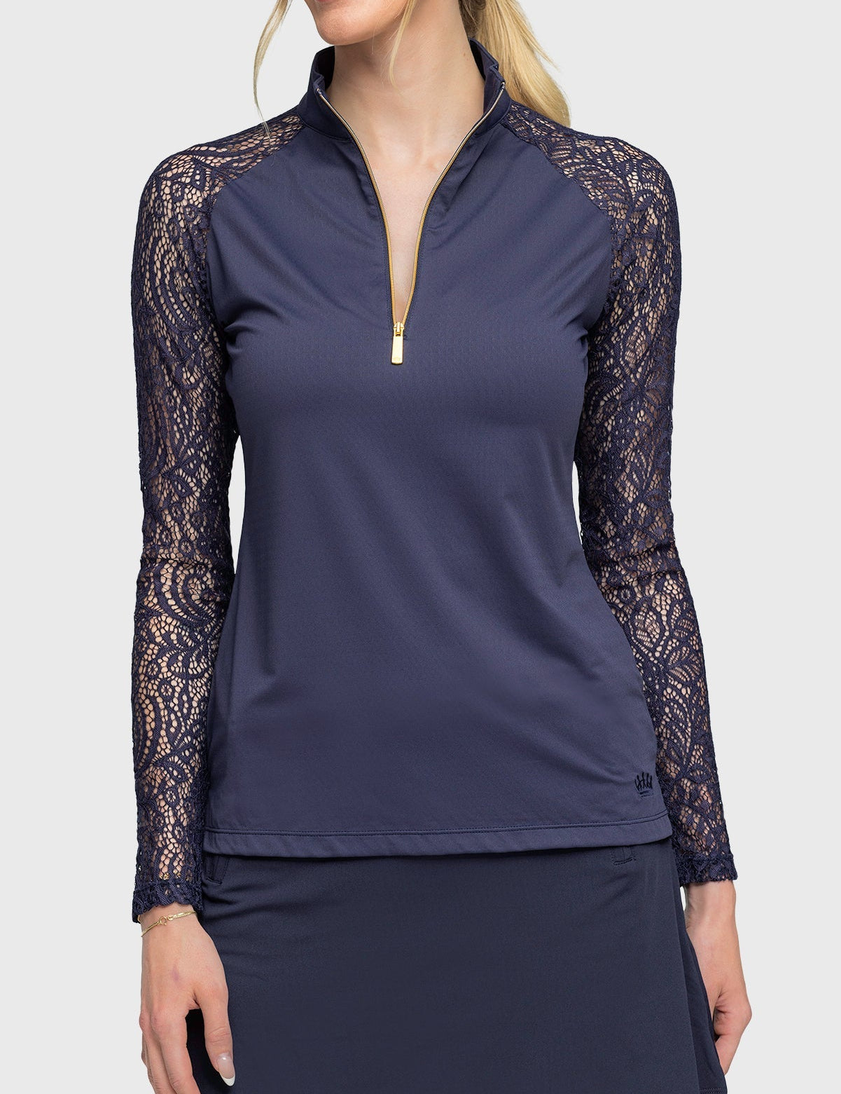Kastel Denmark Long Sleeve Navy Floral Lace Raglan With Gold 1/4 Zip - Kastel Denmark - Equiluxe Tack