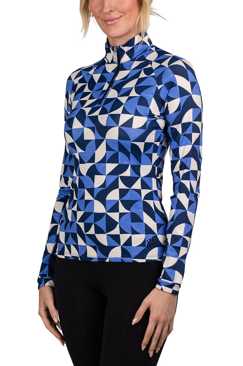 Kastel Denmark Long Sleeve Navy Geometric 1/4 Zip Long Sleeve - Kastel Denmark - Equiluxe Tack