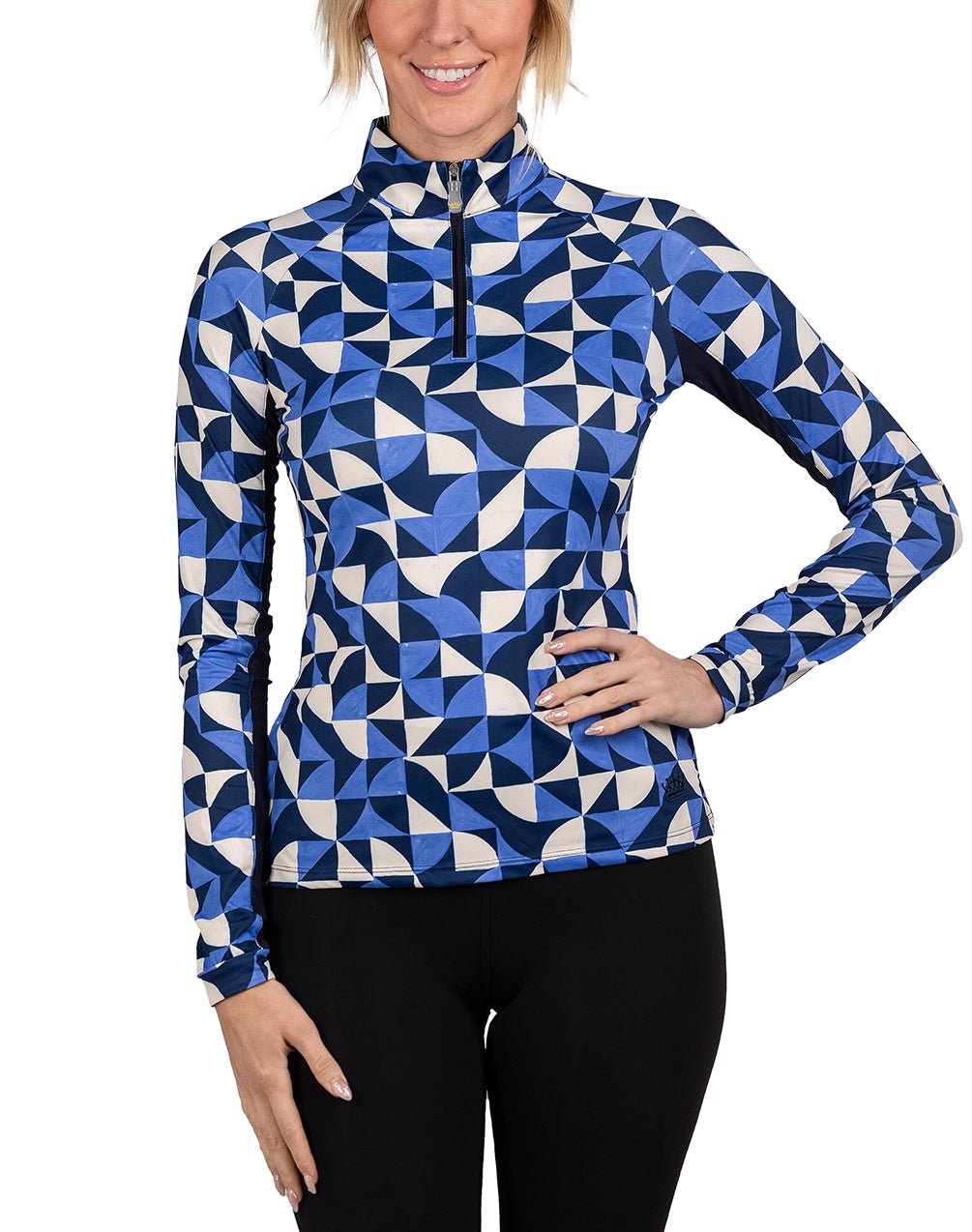 Kastel Denmark Long Sleeve Navy Geometric 1/4 Zip Long Sleeve - Kastel Denmark - Equiluxe Tack