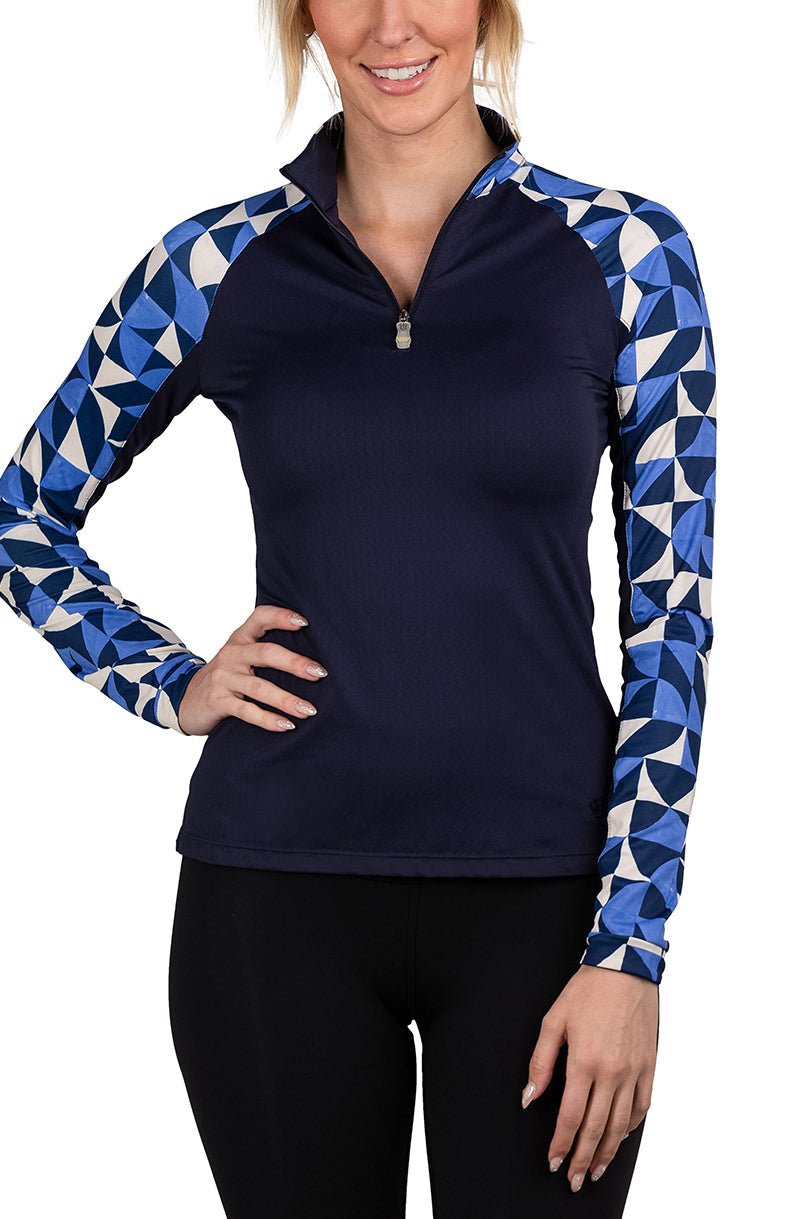 Kastel Denmark Long Sleeve Navy Geometric Raglan 1/4 Zip - Kastel Denmark - Equiluxe Tack