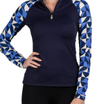 Kastel Denmark Long Sleeve Navy Geometric Raglan 1/4 Zip - Kastel Denmark - Equiluxe Tack