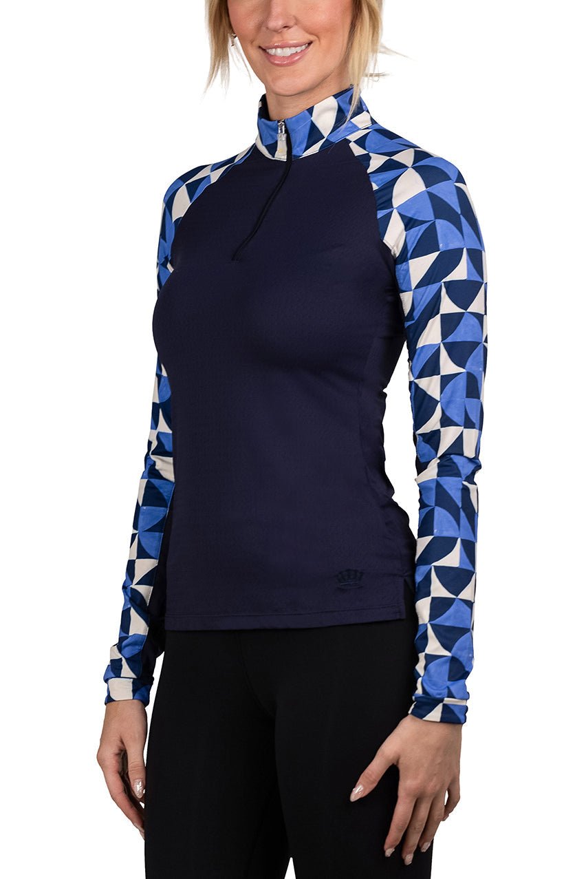 Kastel Denmark Long Sleeve Navy Geometric Raglan 1/4 Zip - Kastel Denmark - Equiluxe Tack