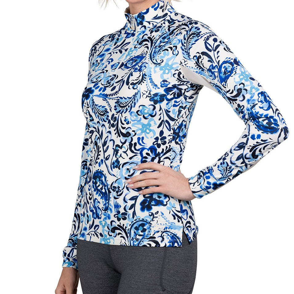 Kastel Denmark Long Sleeve Navy Ikat 1/4 Zip Long Sleeve - Kastel Denmark - Equiluxe Tack