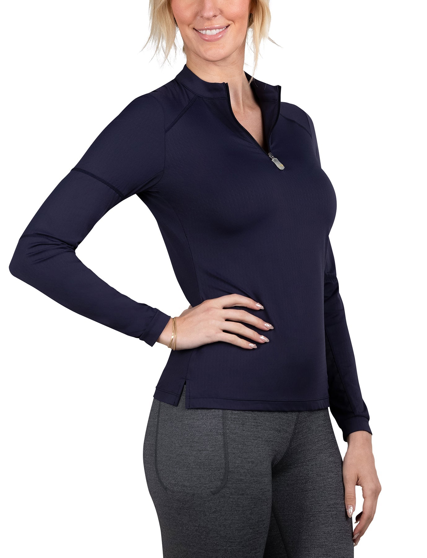 Kastel Denmark Long Sleeve Navy Paneled Solid 1/4 Zip - Kastel Denmark - Equiluxe Tack