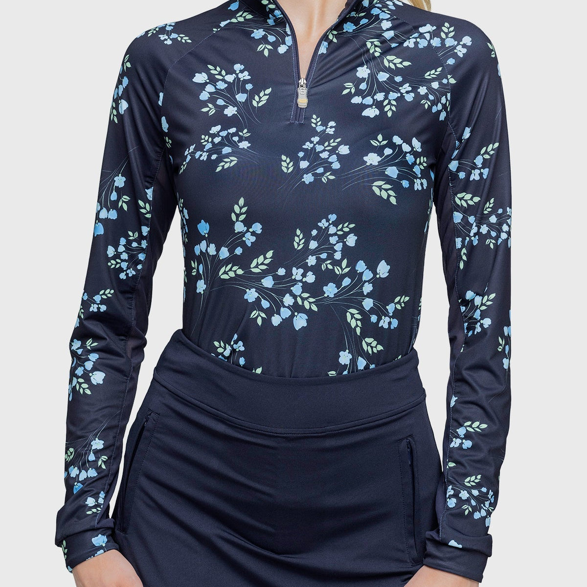 Kastel Denmark Long Sleeve Navy Rosebud 1/4 Zip Shirt - Kastel Denmark - Equiluxe Tack