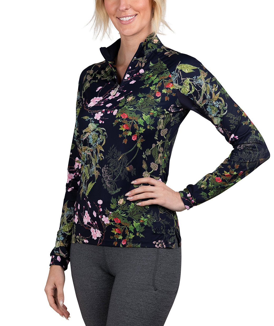 Kastel Denmark Long Sleeve Navy Secret Garden 1/4 Zip - Kastel Denmark - Equiluxe Tack