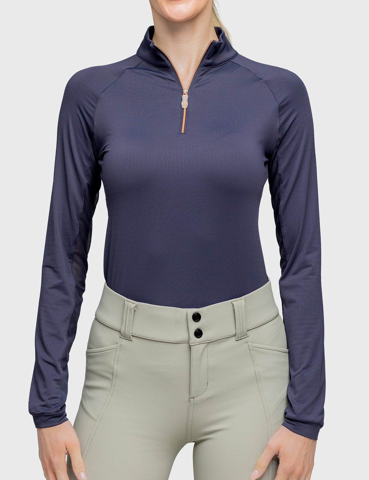 Kastel Denmark Long Sleeve Navy Solid W/Rose Gold 1/4 Zip Shirt - Kastel Denmark - Equiluxe Tack