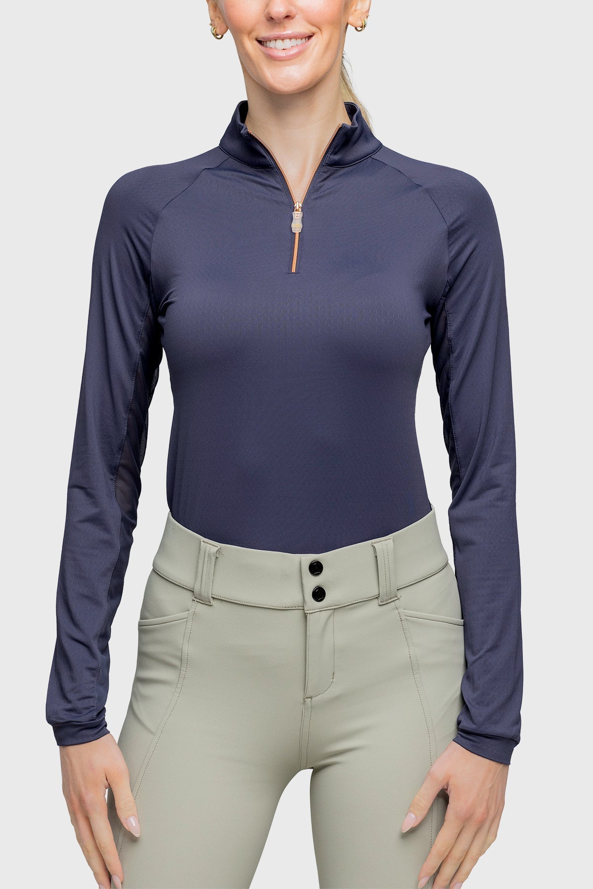 Kastel Denmark Long Sleeve Navy Solid W/Rose Gold 1/4 Zip Shirt - Kastel Denmark - Equiluxe Tack