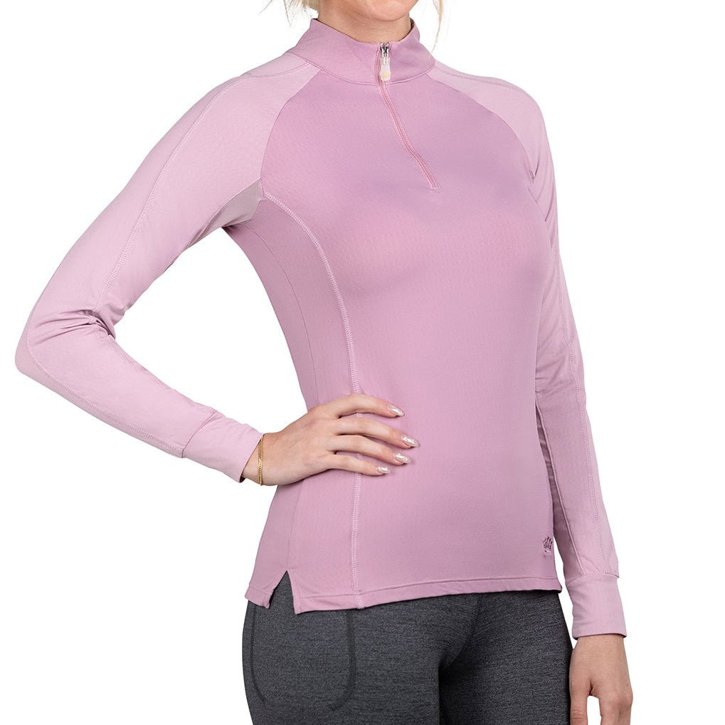 Kastel Denmark Long Sleeve Orchid Haze & Mauve Mist Topstitched Solid 1/4 Zip - Kastel Denmark - Equiluxe Tack