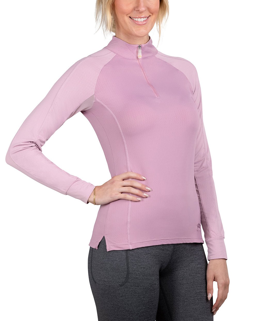 Kastel Denmark Long Sleeve Orchid Haze & Mauve Mist Topstitched Solid 1/4 Zip - Kastel Denmark - Equiluxe Tack