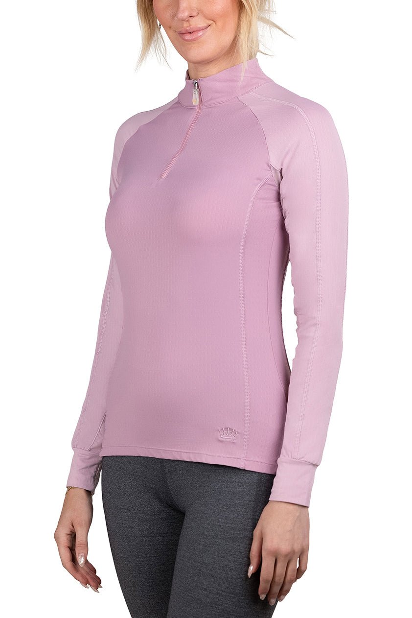 Kastel Denmark Long Sleeve Orchid Haze & Mauve Mist Topstitched Solid 1/4 Zip - Kastel Denmark - Equiluxe Tack