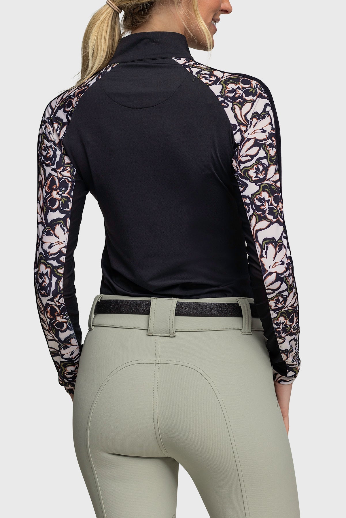 Kastel Denmark Long Sleeve Raglan Black & Cream Floral With Trim and Rose Gold 1/4 Zip - Kastel Denmark - Equiluxe Tack