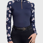 Kastel Denmark Long Sleeve Raglan Navy Floral With Gold 1/4 Zip - Kastel Denmark - Equiluxe Tack