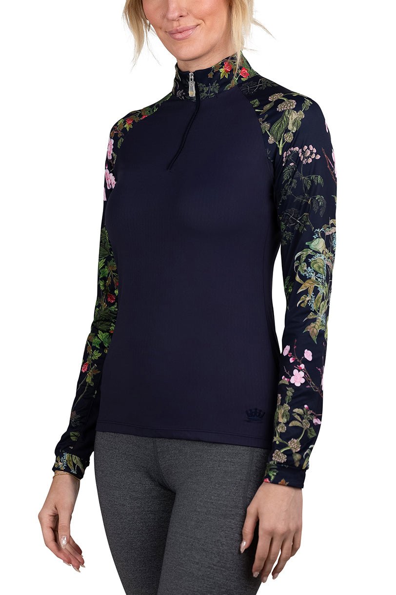 Kastel Denmark Long Sleeve Raglan Navy Secret Garden 1/4 Zip - Kastel Denmark - Equiluxe Tack