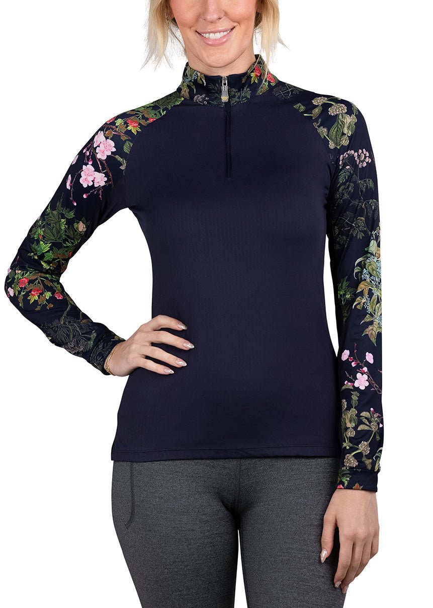 Kastel Denmark Long Sleeve Raglan Navy Secret Garden 1/4 Zip - Kastel Denmark - Equiluxe Tack