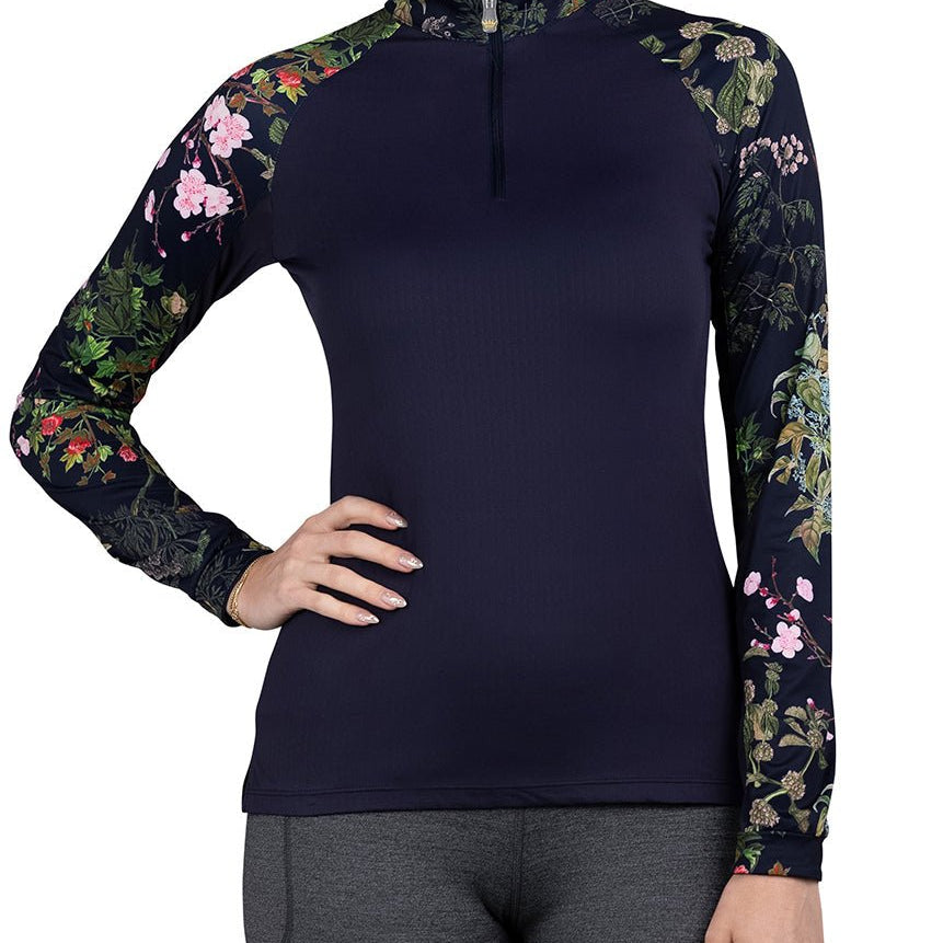 Kastel Denmark Long Sleeve Raglan Navy Secret Garden 1/4 Zip - Kastel Denmark - Equiluxe Tack