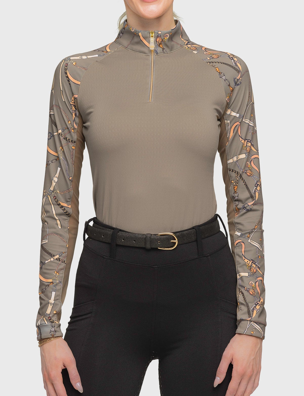 Kastel Denmark Long Sleeve Raglan Taupe Belts 1/4 Zip Shirt - Kastel Denmark - Equiluxe Tack