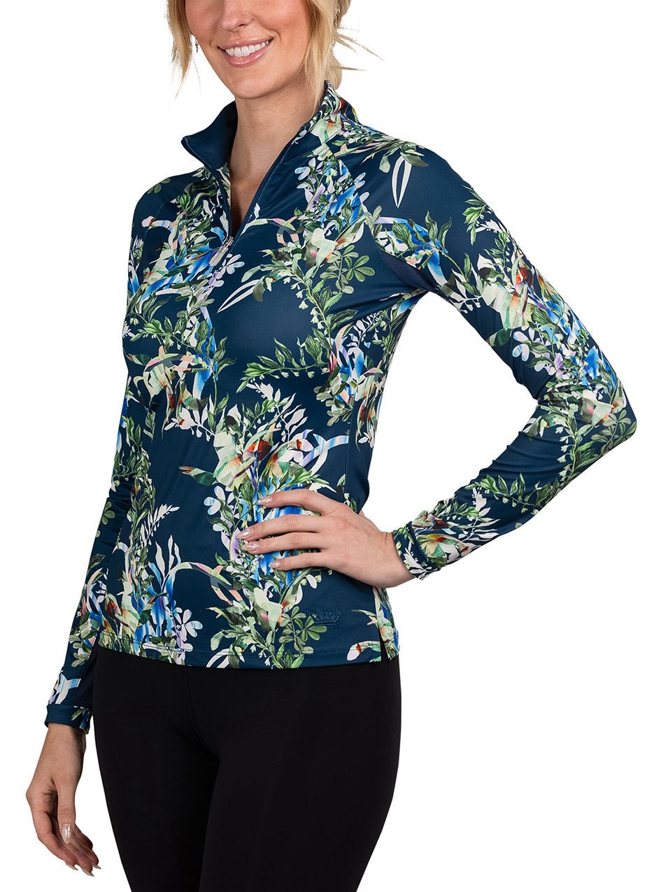 Kastel Denmark Long Sleeve Sailor Blue Botanical 1/4 Zip - Kastel Denmark - Equiluxe Tack