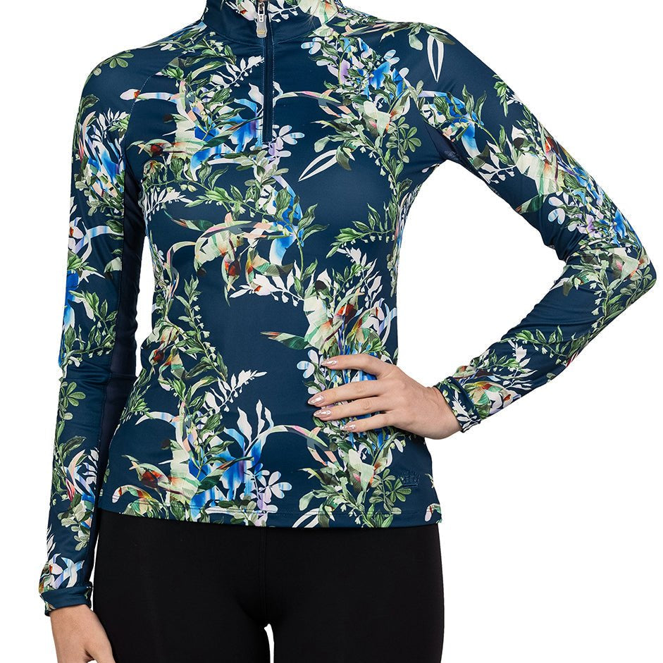 Kastel Denmark Long Sleeve Sailor Blue Botanical 1/4 Zip - Kastel Denmark - Equiluxe Tack