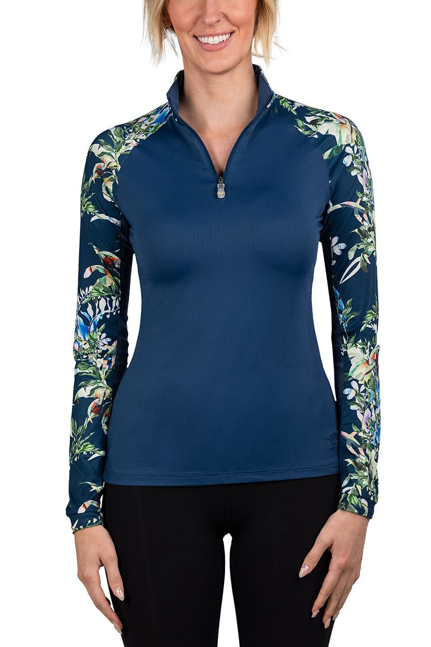 Kastel Denmark Long Sleeve Sailor Blue Botanical Raglan 1/4 Zip - Kastel Denmark - Equiluxe Tack