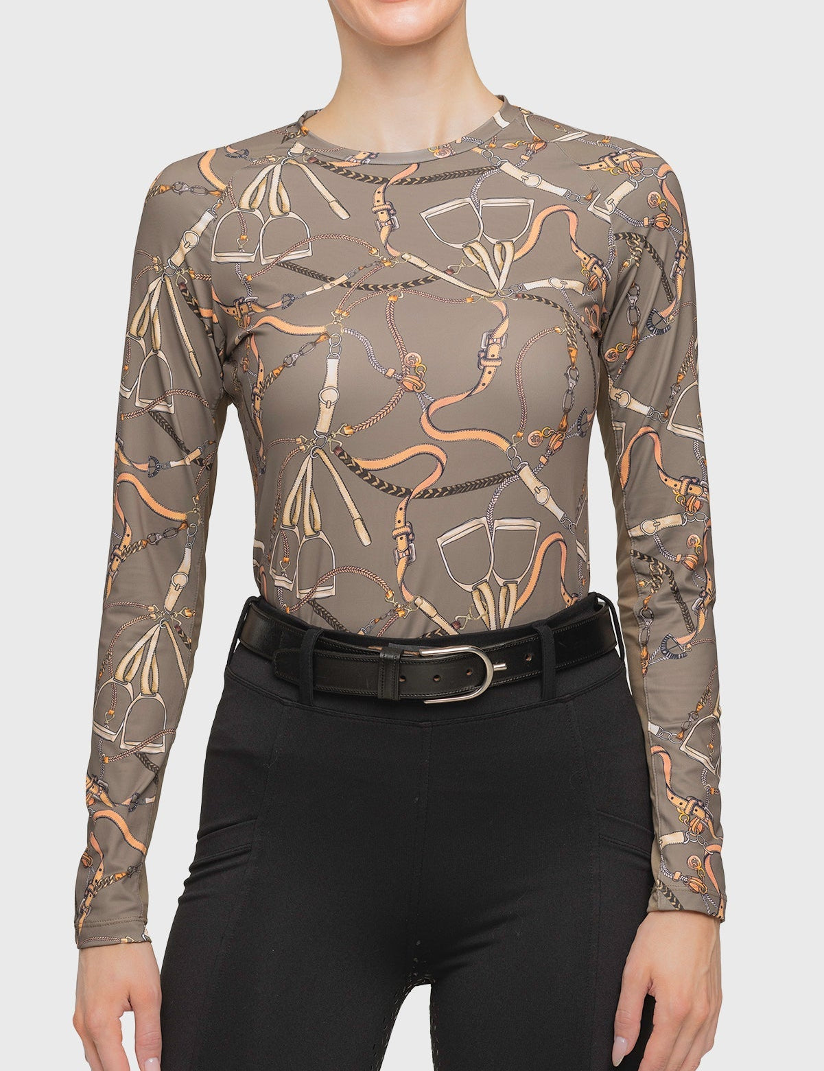 Kastel Denmark Long Sleeve Taupe Belts Crewneck - Kastel Denmark - Equiluxe Tack