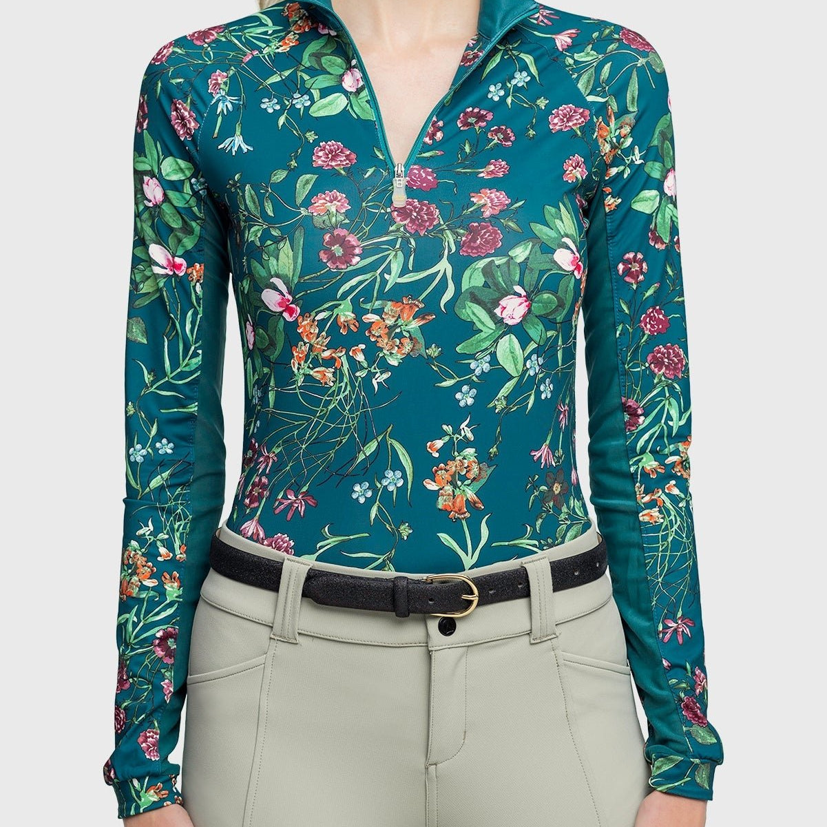 Kastel Denmark Long Sleeve Teal Botanical 1/4 Zip - Kastel Denmark - Equiluxe Tack