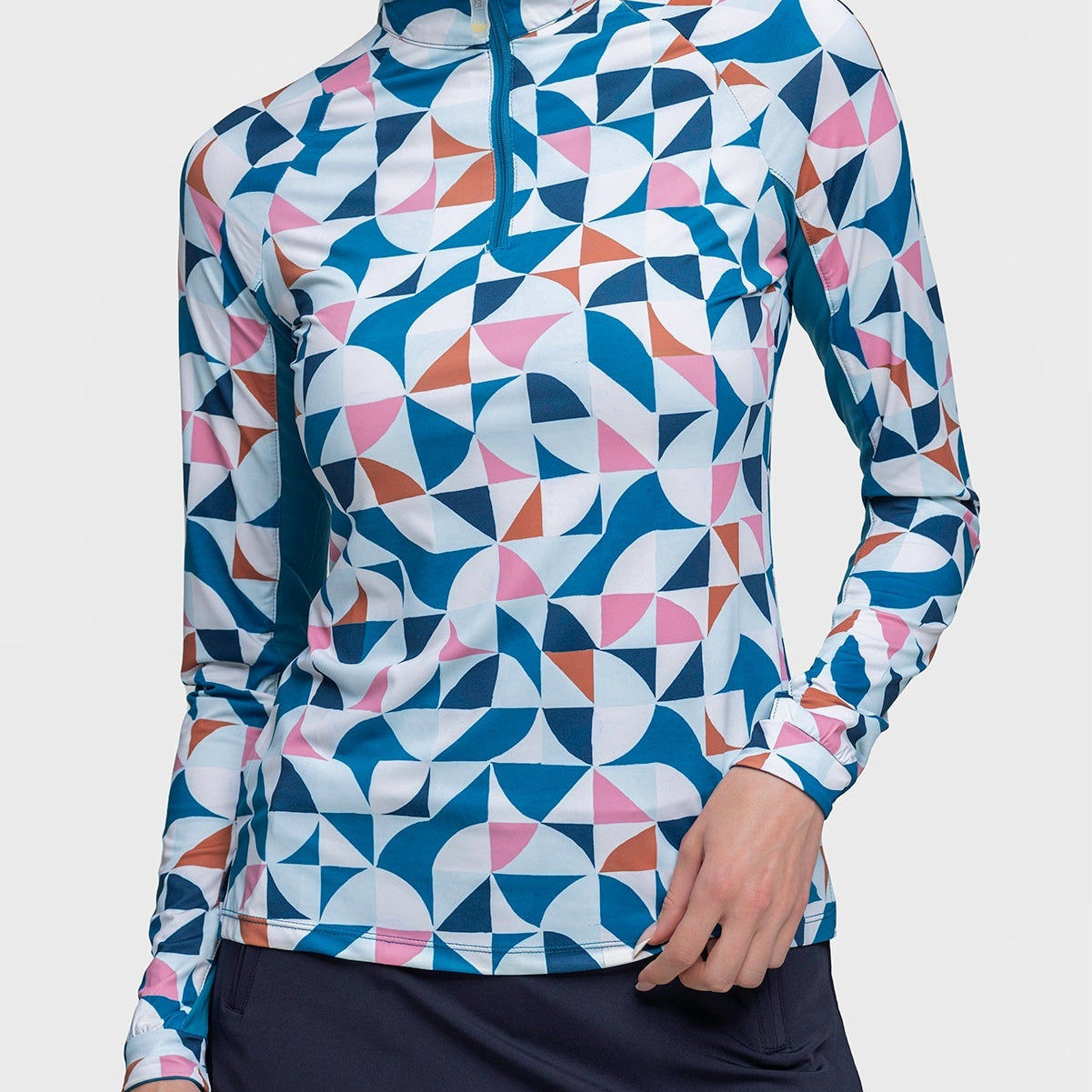 Kastel Denmark Long Sleeve Turquoise Painted Geometric 1/4 Zip - Kastel Denmark - Equiluxe Tack