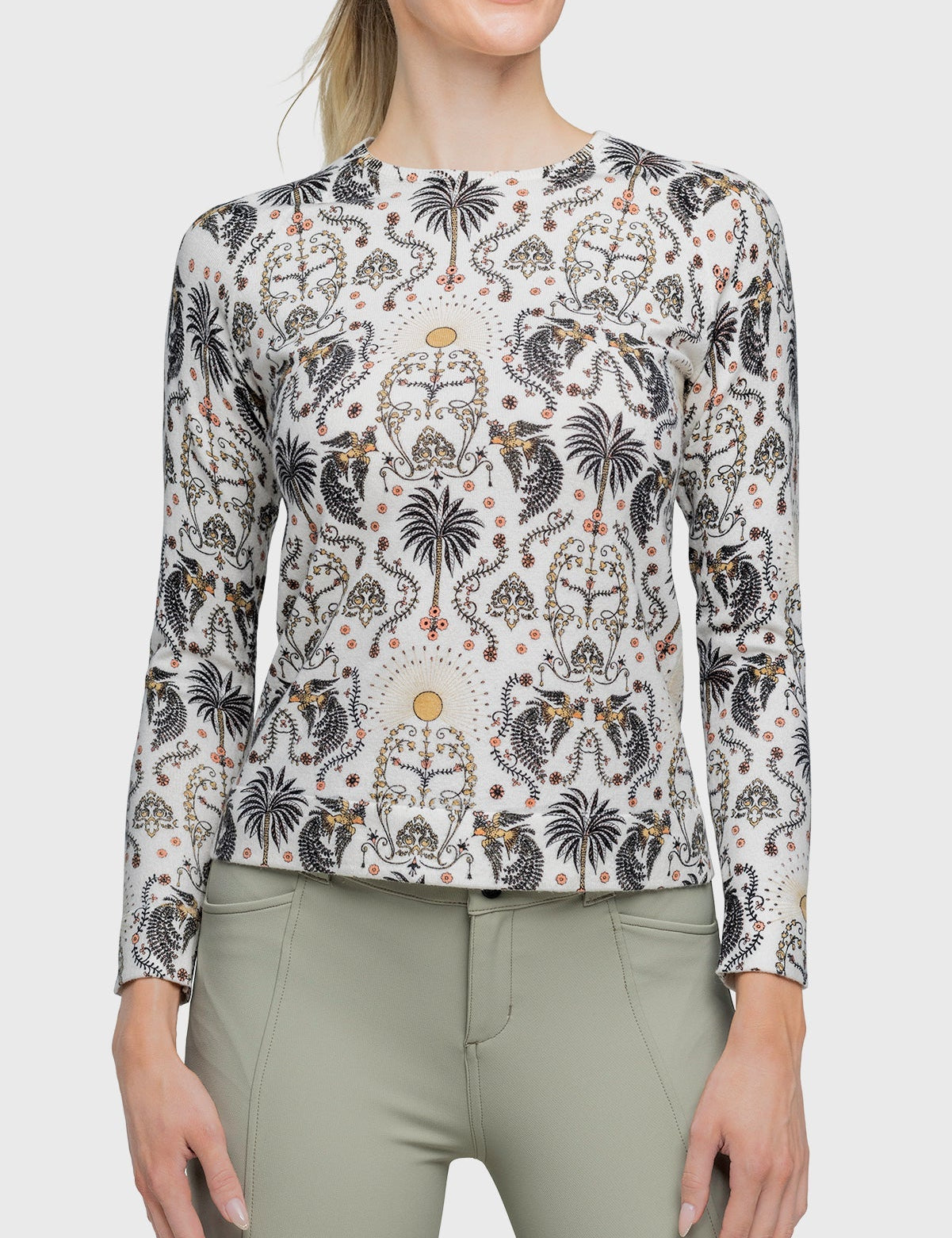 Kastel Denmark Long Sleeve White Regal Palm Crewneck Sweater - Kastel Denmark - Equiluxe Tack
