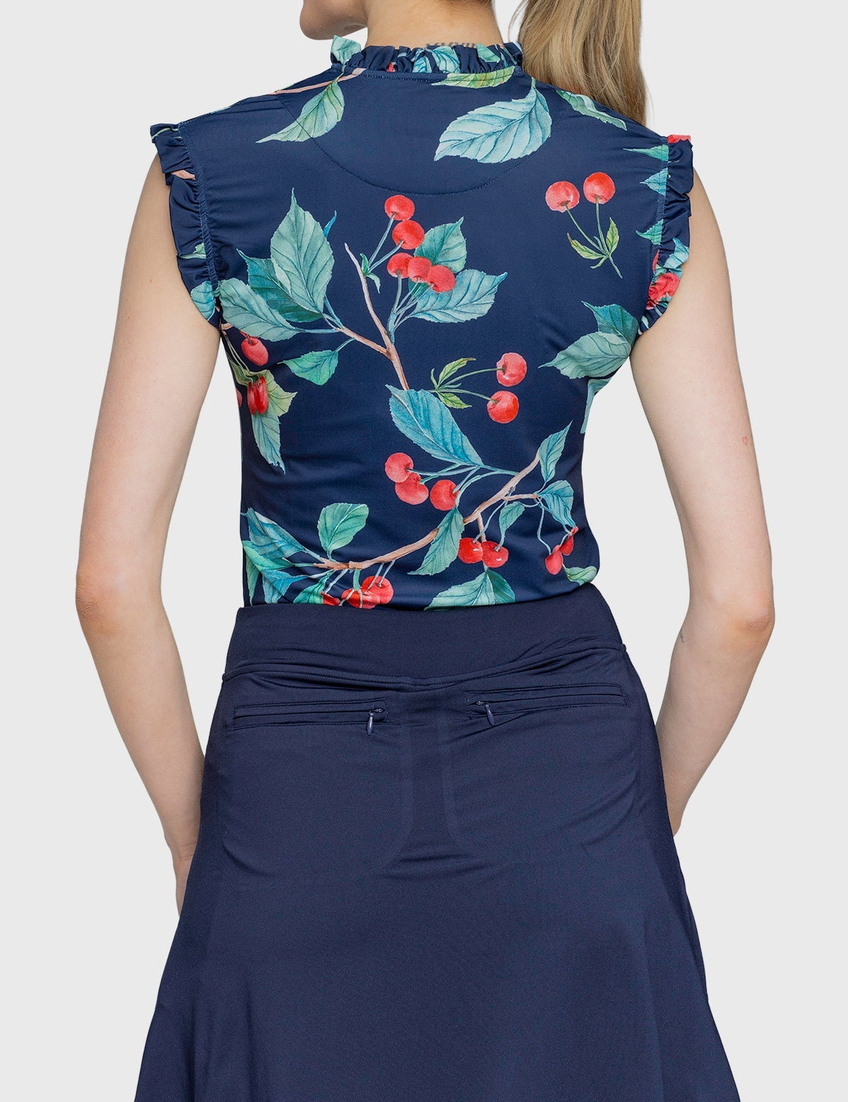 Kastel Denmark Navy Cherries Ruffle Sleeveless 1/4 Zip Sun Top - Kastel Denmark - Equiluxe Tack